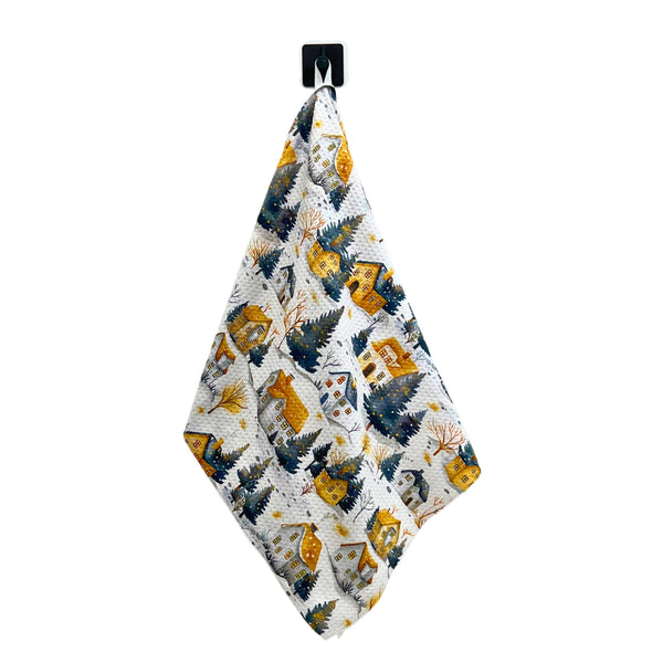Winter Village Waffle Weave Tea Towels With Hanging Loop - WFL055
