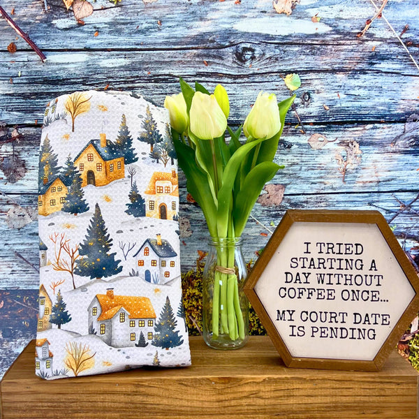 Winter Village Waffle Weave Tea Towels With Hanging Loop - WFL055