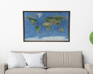 24x16 - Geographical Natural Earth World Map - Travel Map - SM001 - Driftless Studios