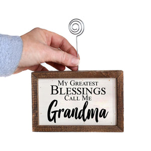 "Greatest Blessings Grandma" Wood Sign w/Wire Picture Holder - AW019 - Driftless Studios
