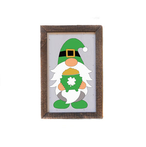 "Green Shamrock Gnome With Pot Of Gold" 4"x6" Wood Sign - AW037