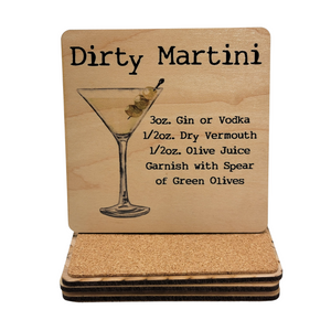 Dirty Martini Cocktail Wood Coaster with Cork Back- COA036