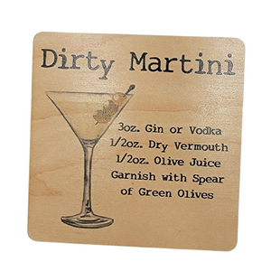 Dirty Martini Cocktail Wood Coaster with Cork Back- COA036