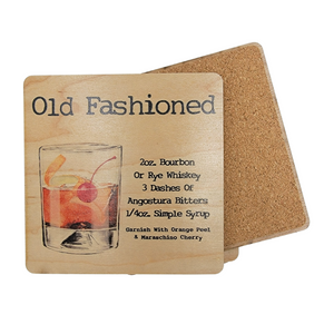 Old Fashioned Cocktail Wood Coaster with Cork Back- COA039
