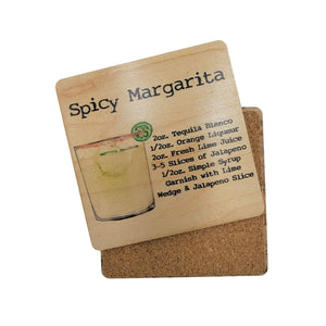 Spicy Margarita Cocktail Wood Coaster with Cork Back- COA040