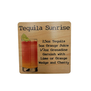 Tequila Sunrise Cocktail Wood Coaster with Cork Back- COA044