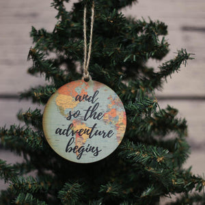 "And So The Adventure Begins" World Map Christmas Ornament - WW016 - Driftless Studios