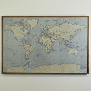 24x16 - Antique Tan World Map Magnetic Pin - Travel Map - SM005 - Driftless Studios