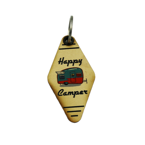 Wood Keychain - "Happy Camper".
