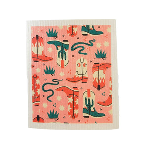 Western Boot Coral Patterned Swedish Dishcloth