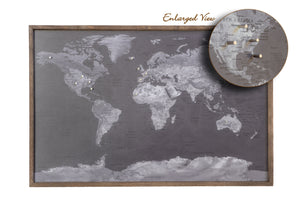 24x16 - Geographical Black and White World Map Magnetic Pin - Travel Map - SM003 - Driftless Studios