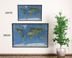 24x16 - Geographical Natural Earth World Map - Travel Map - SM001 - Driftless Studios