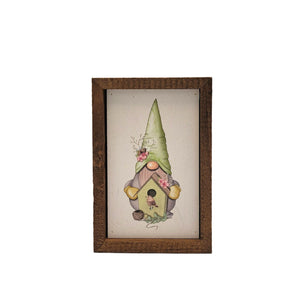 Spring Bird House Gnome 4"x6" Wood Sign - AW049