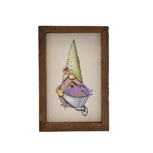 Spring Lavender Wheelbarrow Gnome 4"x6" Wood Sign - AW051