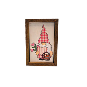 Gnome With Heart & Rose Valentines Decor 4"x6" Wood Sign - AW082