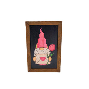 Gnome With Letter & Rose Valentines Decor 4"x6" Wood Sign - AW083