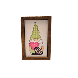 Gnome With Heart & Chocolate Valentines Decor 4"x6" Wood Sign - AW084