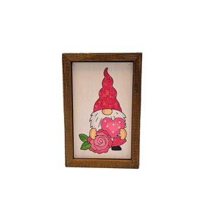 Gnome With Heart & Rose Valentines Decor 4"x6" Wood Sign - AW086