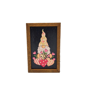 Gnome With Hearts Valentines Decor 4"x6" Wood Sign - AW087