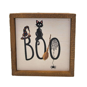 Black Cat Boo 6x6 Sign Wall Art Sign- BW119