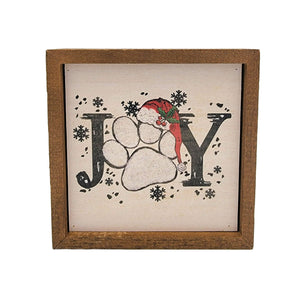 Joy Dog Paw Santa Hat 6x6 Sign Wall Art Sign- BW121