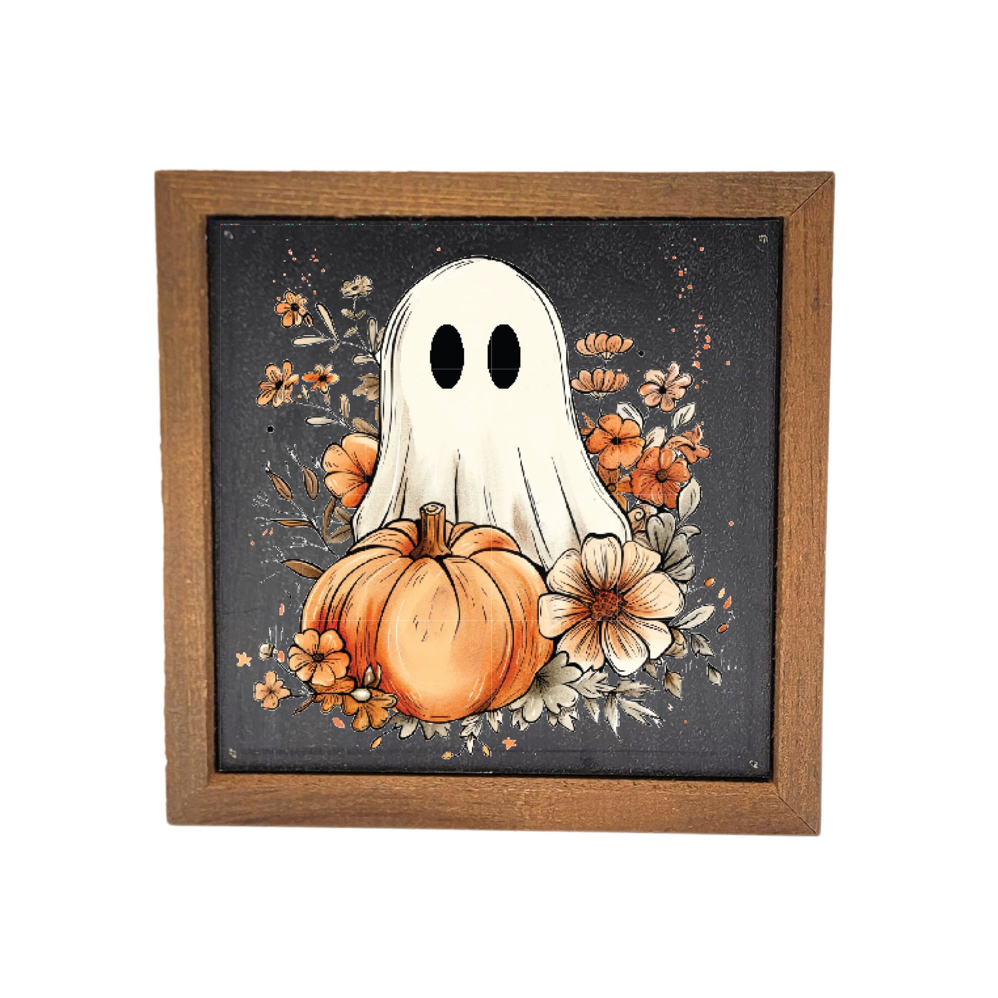 Halloween Ghost With Pumpkin 6x6 Wall Art Sign- BW204