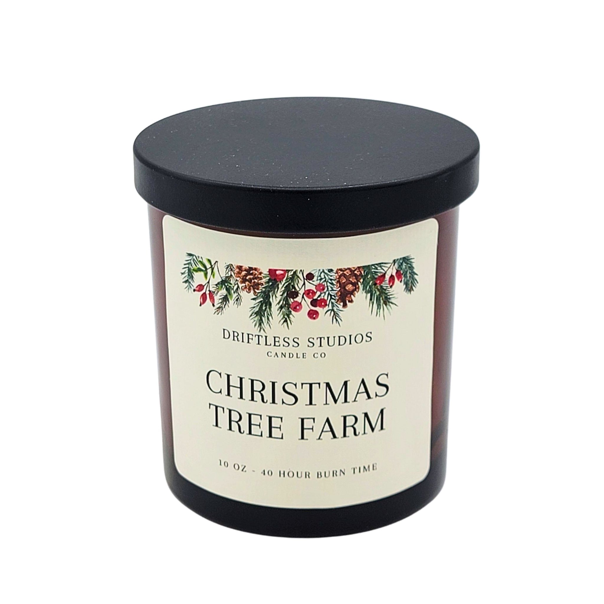 Christmas Tree Farm Candles Amber Glass Farmhouse Candle - Driftless Studios