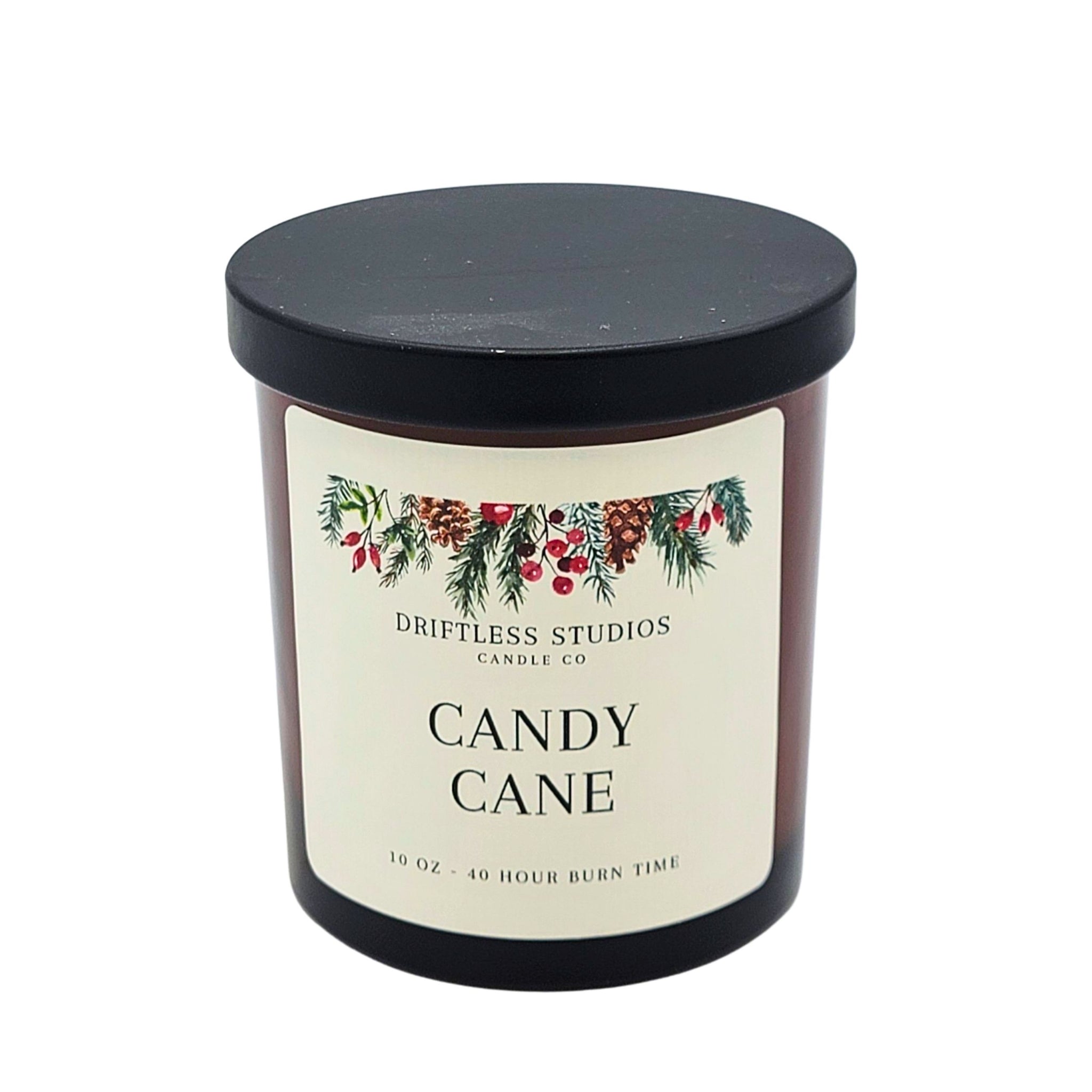 Candy Cane Christmas Amber Glass Candles - Holiday Decor - Driftless Studios