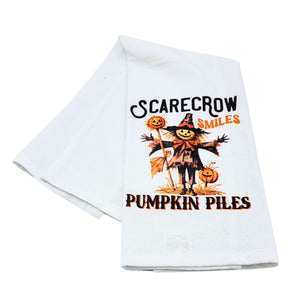 "Scarecrow Smiles Pumpkin Piles" Halloween Tea Towel - CLT020