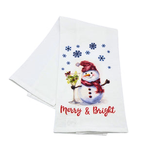 "Merry & Bright" Snowman Christmas Tea Towel - CLT025