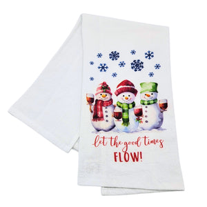 Snowmen Drinking Wine Christmas Tea Towel - CLT044