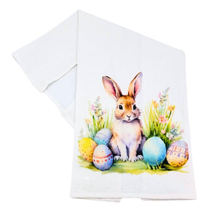 Easter Bunny White Cotton Tea Towels Spring - CLT092