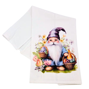 Gnome Easter Egg Hunt White Cotton Tea Towels Spring - CLT094