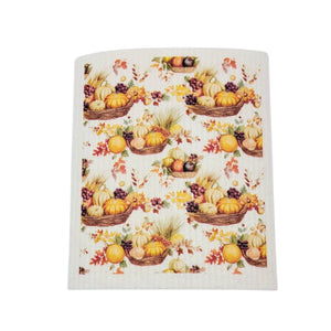 Pumpkins and Gourds In Fall Basket Swedish Dishcloth