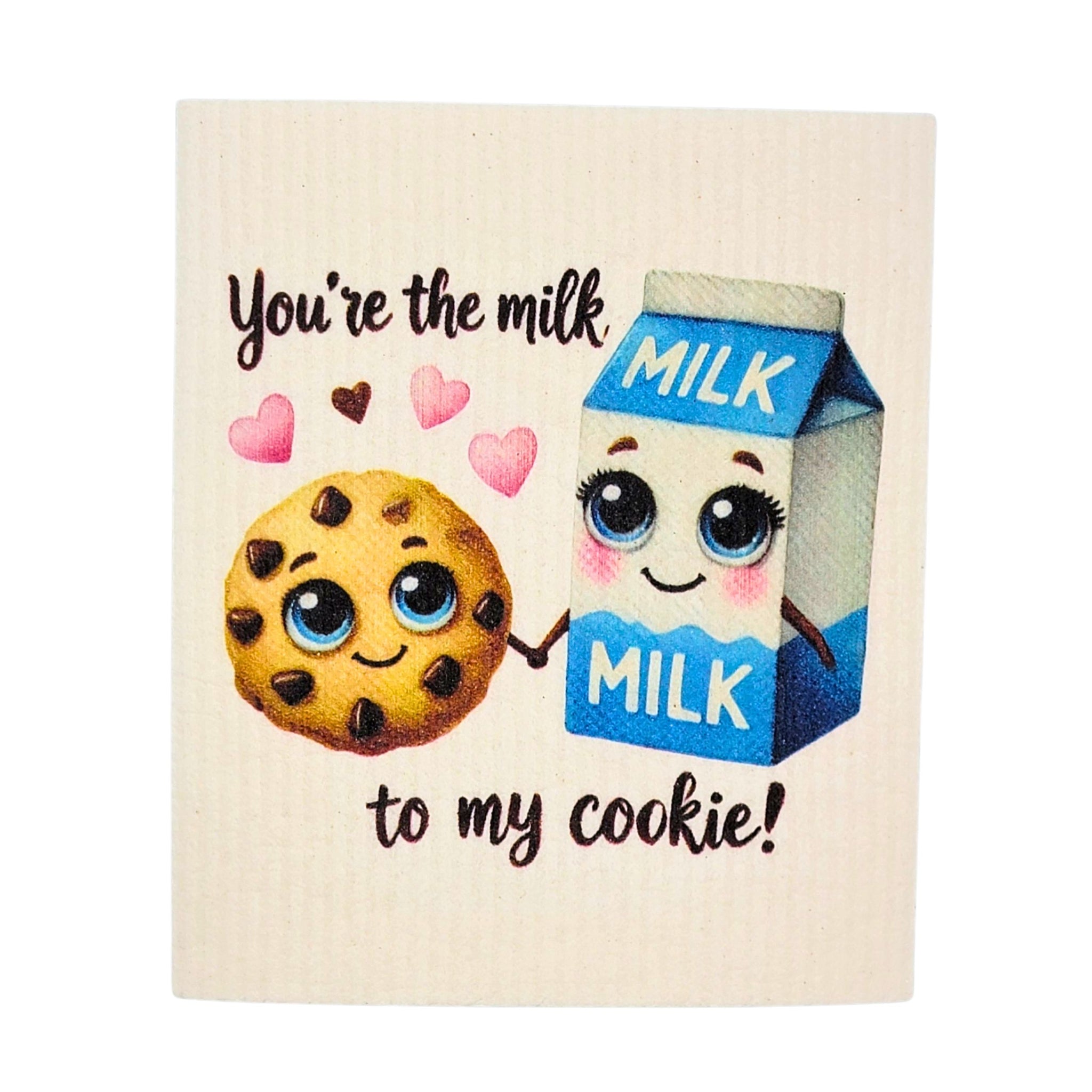 Milk & Cookies Swedish Dishcloth - Valentines Day Cartoon