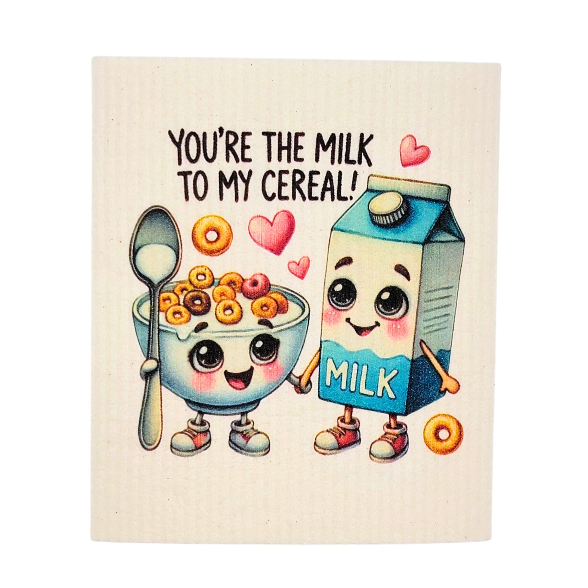 Milk & Cereal Cartoon Swedish Dishcloth - Valentines Gift