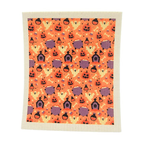 Halloween Pumpkin Ghost Grave Swedish Dishcloth