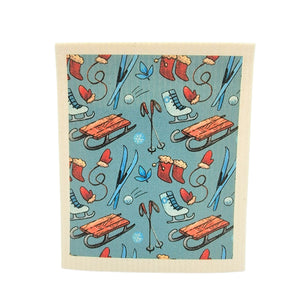 Ski's, Sled & Skates Swedish Dishcloth