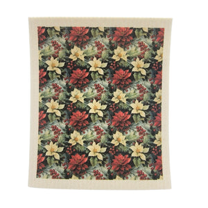 Poinsettia Wreath Swedish Dishcloth