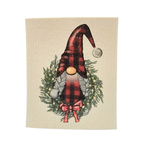 Gnome Christmas Wreath Swedish Dishcloth