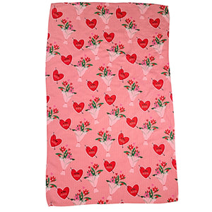 Bouquet Heart Valentines Pattern Waffle Kitchen Towels - WFL064