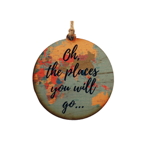 "Oh, The Places You Will Go..." World Map Christmas Ornament - WW019 - Driftless Studios