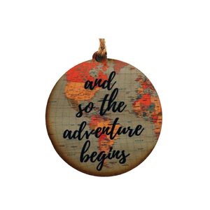 "And So The Adventure Begins" World Map Christmas Ornament - WW016 - Driftless Studios