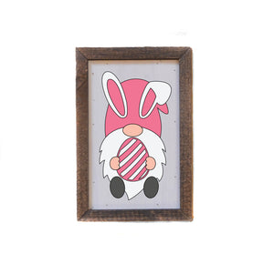 "Pink Easter Bunny Gnome" 4"x6" Wood Sign - AW031