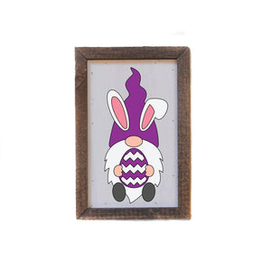 "Purple Easter Bunny Gnome" 4"x6" Wood Sign - AW033