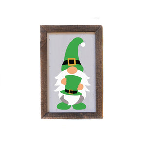 "Green Shamrock Gnome With Hat" 4"x6" Wood Sign - AW035