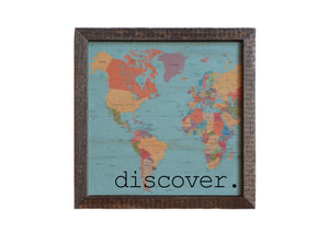 "Discover Map" 6x6 Sign Wall Art Sign- BW029