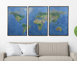 3 Panel World Map - Driftless Studios