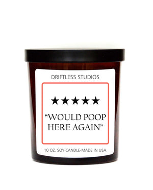 5 Star "Would Poop Here Again" Funny Candles- Smoked Bourbon