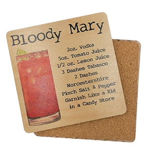 Bloody Mary Cocktail Wood Coaster with Cork Back- COA035